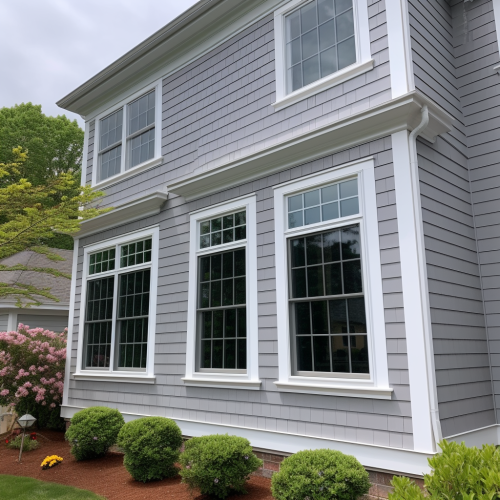 1-advergroup new double hung windows on a house with grey siding 699ac772-c890-4566-8a44-25faaa88db85